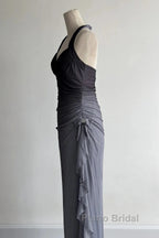 Sparkling Gradient Dark Gray Halter Neck Ruffle Sheath Formal Prom Dresses Birthday Dresses