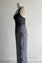 Sparkling Gradient Dark Gray Halter Neck Ruffle Sheath Formal Prom Dresses Birthday Dresses