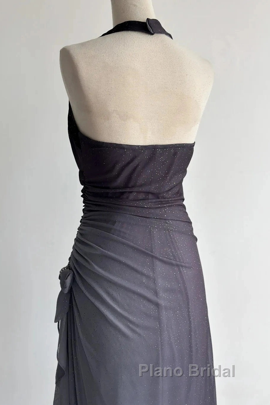 Sparkling Gradient Dark Gray Halter Neck Ruffle Sheath Formal Prom Dresses Birthday Dresses