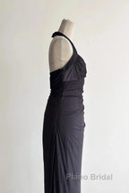 Sparkling Gradient Dark Gray Halter Neck Ruffle Sheath Formal Prom Dresses Birthday Dresses