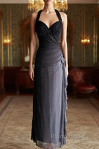 Sparkling Gradient Dark Gray Halter Neck Ruffle Sheath Formal Prom Dresses Birthday Dresses