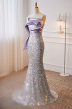 Sparkling Lavender Color Sleeveless Off Shoulder Sequin Evening Dresses With Lavender Color Mermaid Backless Strap And Floor Length Evening Dresses