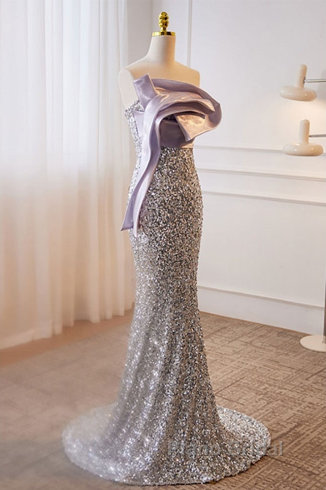 Sparkling Lavender Color Sleeveless Off Shoulder Sequin Evening Dresses With Lavender Color Mermaid Backless Strap And Floor Length Evening Dresses