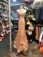 Sparkling Pink Mermaid Halter Neck Crossback Backless Tulle Long Formal Prom Dresses