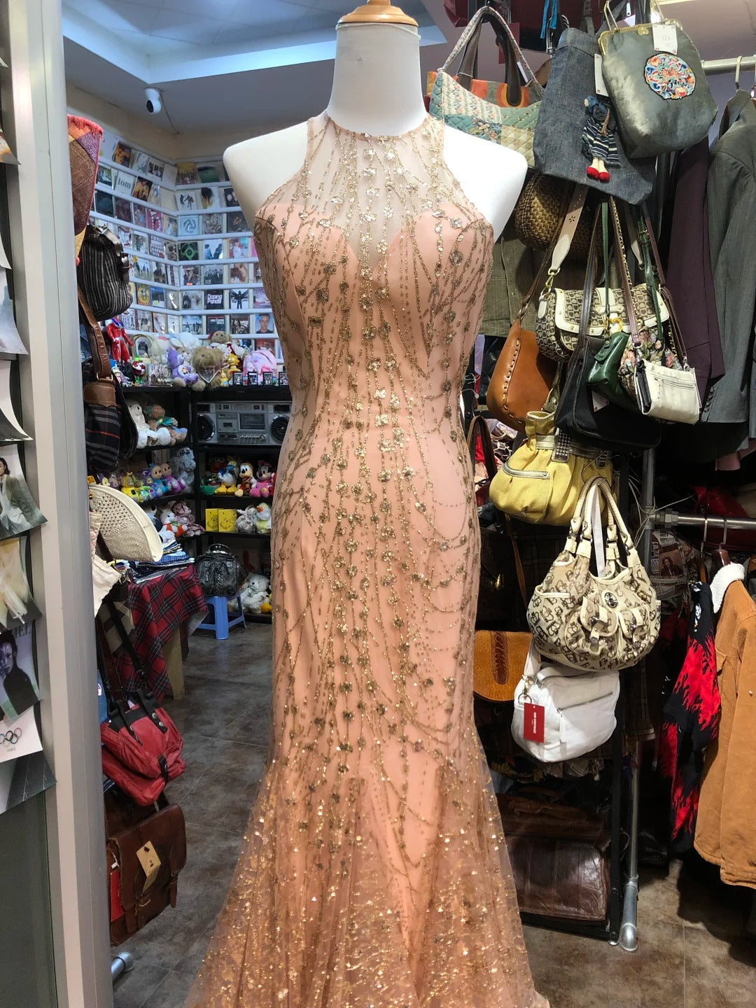 Sparkling Pink Mermaid Halter Neck Crossback Backless Tulle Long Formal Prom Dresses