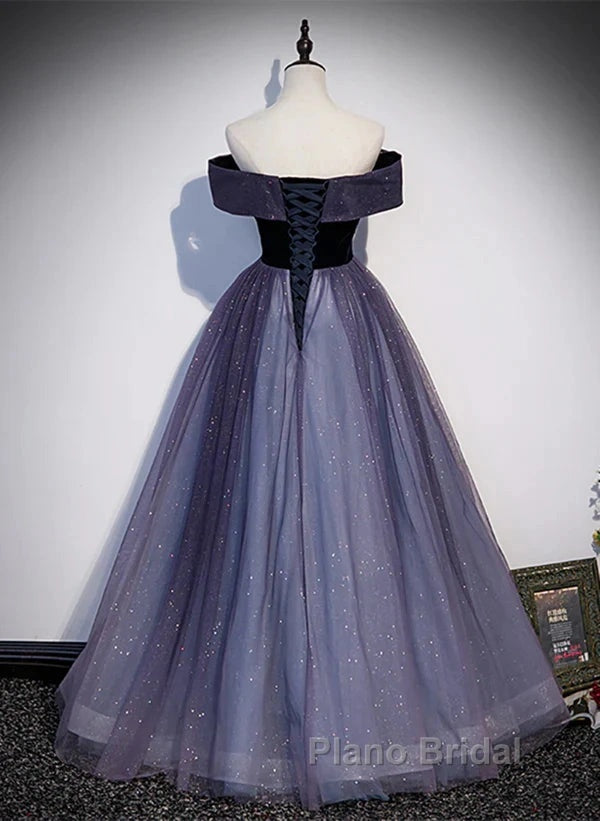 Sparkling Purple Gradient Tulle Off Shoulder A-Line Purple Evening Dresses Formal Prom Dresses Secondary image