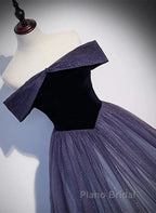 Sparkling Purple Gradient Tulle Off Shoulder A-Line Purple Evening Dresses Formal Prom Dresses