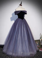 Sparkling Purple Gradient Tulle Off Shoulder A-Line Purple Evening Dresses Formal Prom Dresses