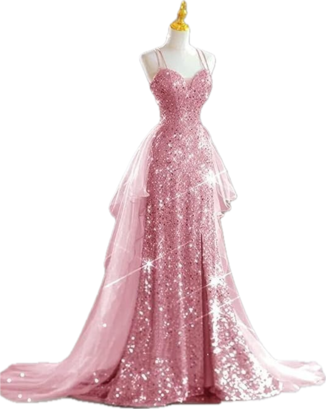 Sparkling Rose Gold Mermaid Slit Train Sequined Formal Prom Dresses