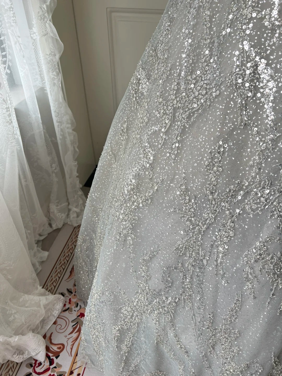 Sparkling Silver-Grey Strapless Sequined Ball Gown Prom Dresses