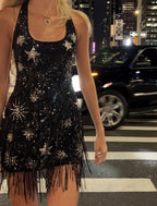 Sparkling Tassel Square Neck Star Sequin Open Back Homecoming Dresses