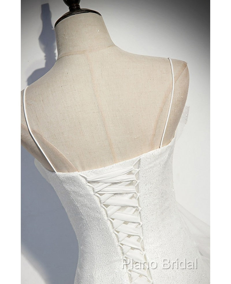 Sparkling White Sleeveless Off Shoulder Ball Dresses With White Thin Shoulder Straps Backless Straps And Floor Length Ruffled Edge For Formal Dressesing