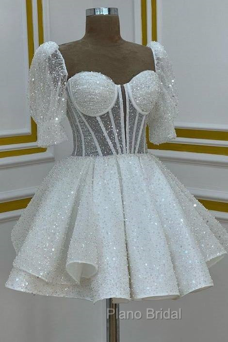Sparkly A Line Short Cocktail Dresses White Sequin 18Th Birthday Outfits
