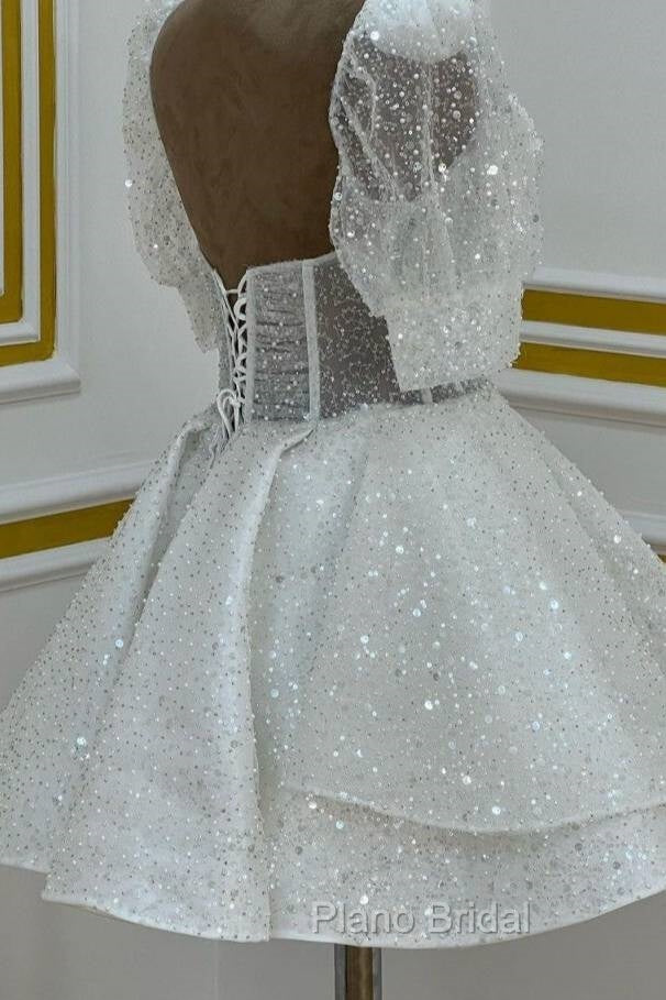 Sparkly A Line Short Cocktail Dresses White Sequin 18Th Birthday Outfits