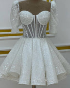 Sparkly A Line Short Cocktail Dresses White Sequin 18Th Birthday Outfits