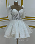 Sparkly A Line Short Cocktail Dresses White Sequin 18Th Birthday Outfits