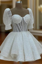 Sparkly A Line Short Cocktail Dresses White Sequin 18Th Birthday Outfits