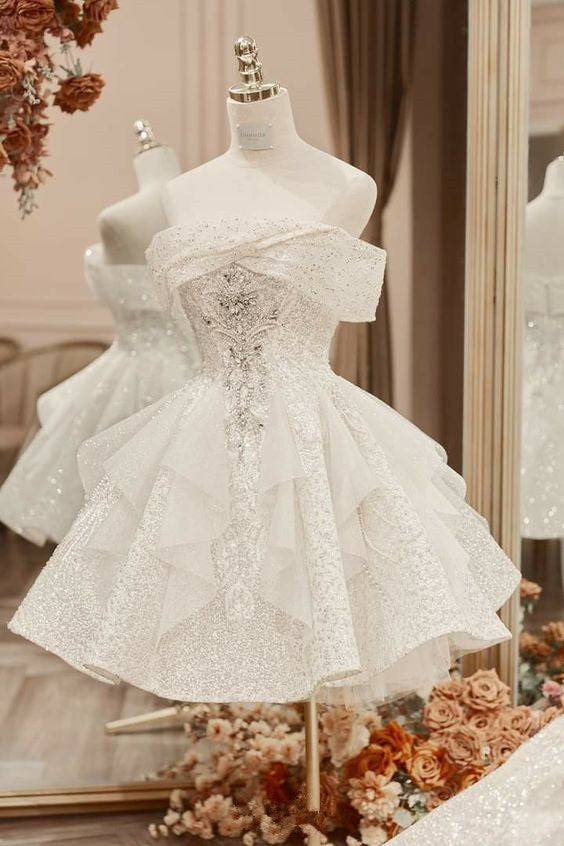 Sparkly A Line Short Cocktail Dresses White Sequin 18Th Birthday Outfits Main image