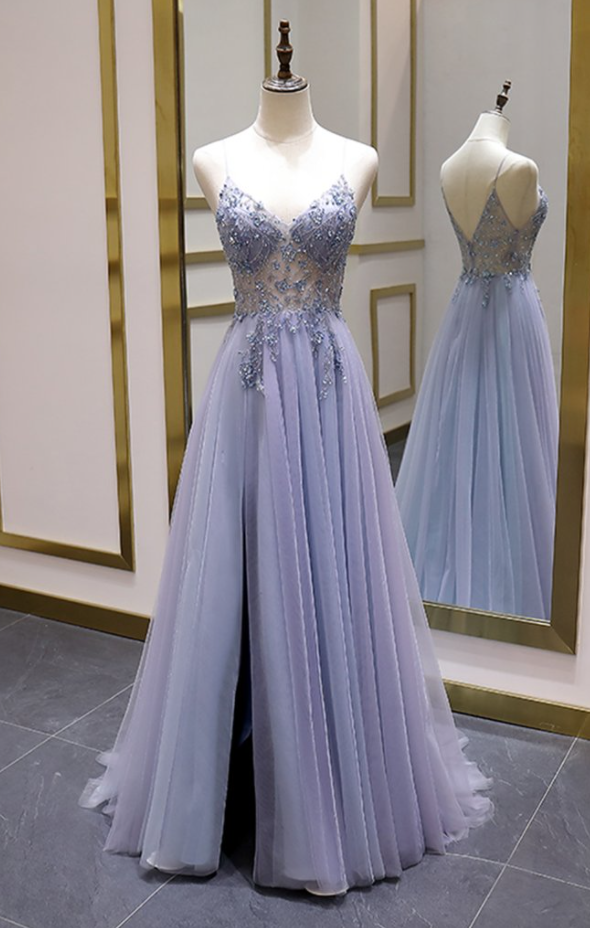 Sparkly A Line Spaghetti Straps Long Formal Prom Dresses, Formal Evening Party Dresses Main image