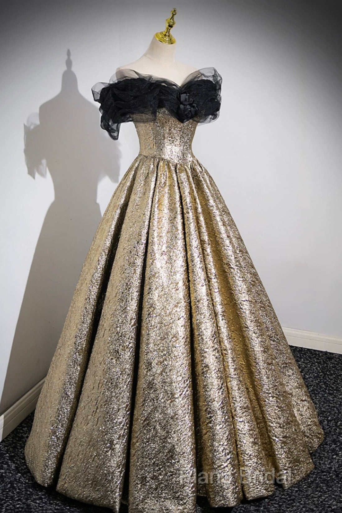 Sparkly Black And Gold Glitter Formal Prom Dresses Ball Gown, Off The Shoulder Formal Party Dresses Secondary image