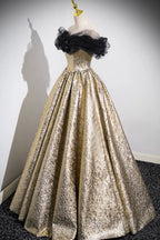 Sparkly Black And Gold Glitter Formal Prom Dresses Ball Gown, Off The Shoulder Formal Party Dresses