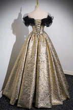 Sparkly Black And Gold Glitter Formal Prom Dresses Ball Gown, Off The Shoulder Formal Party Dresses