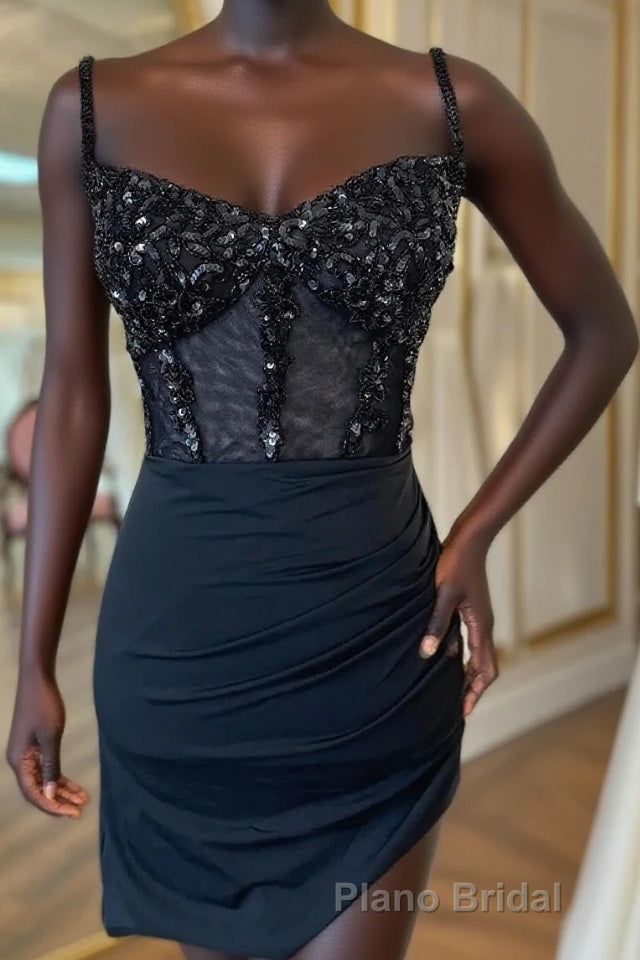 Sparkly Black Corset Sequin Tight Homecoming Dresses Main image