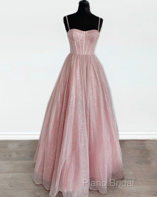 Sparkly Corset Formal Prom Dresses Long Sweetheart Spaghetti Straps