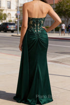 Sparkly Corset Strapless Dark Green Mermaid Long Prom Dress