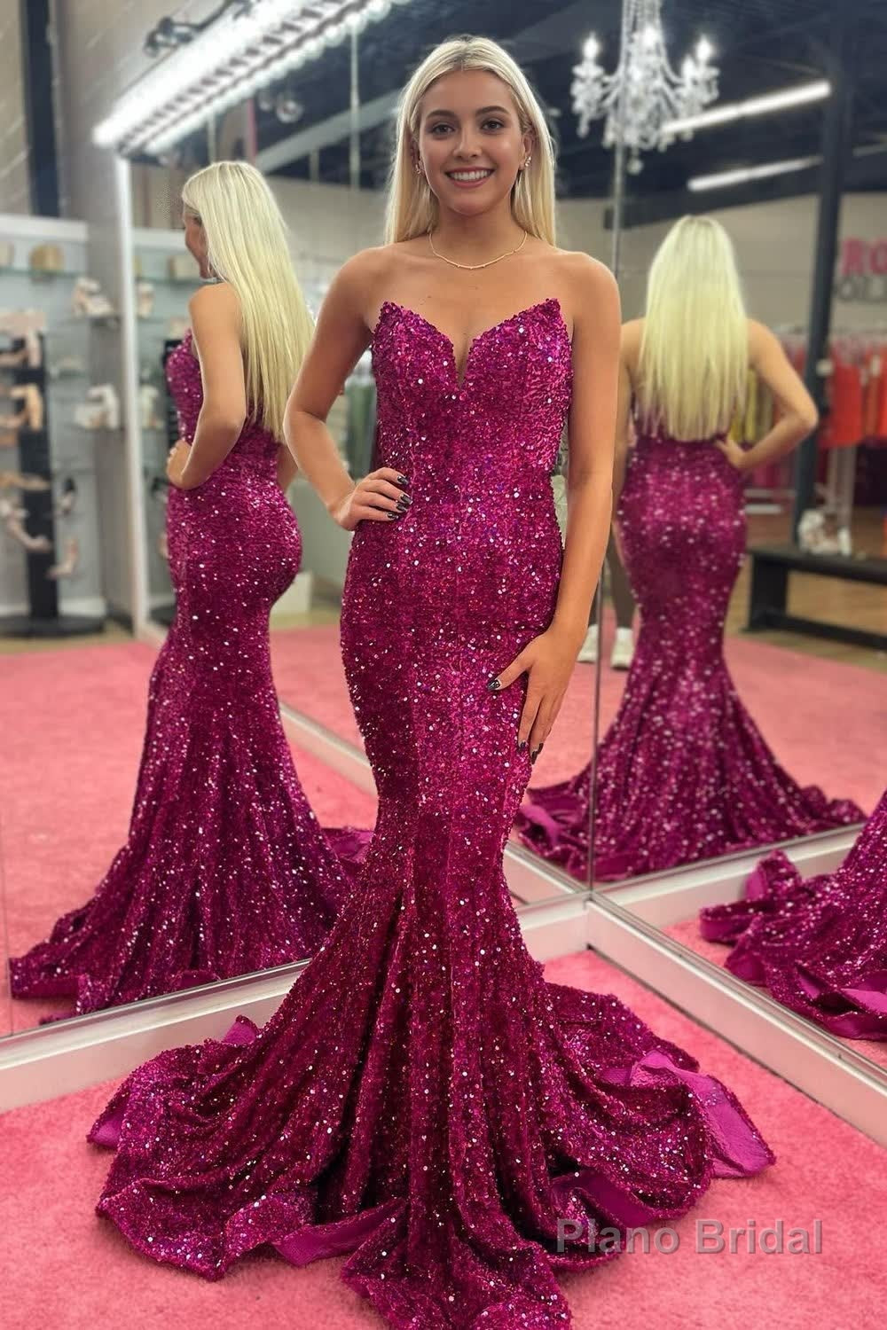 Sparkly Dark Green Sequins Mermaid Sweetheart Long Prom Dress