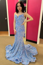 Sparkly Dark Green Sequins Mermaid Sweetheart Long Prom Dress