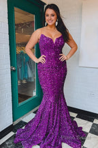 Sparkly Dark Green Sequins Mermaid Sweetheart Long Prom Dress