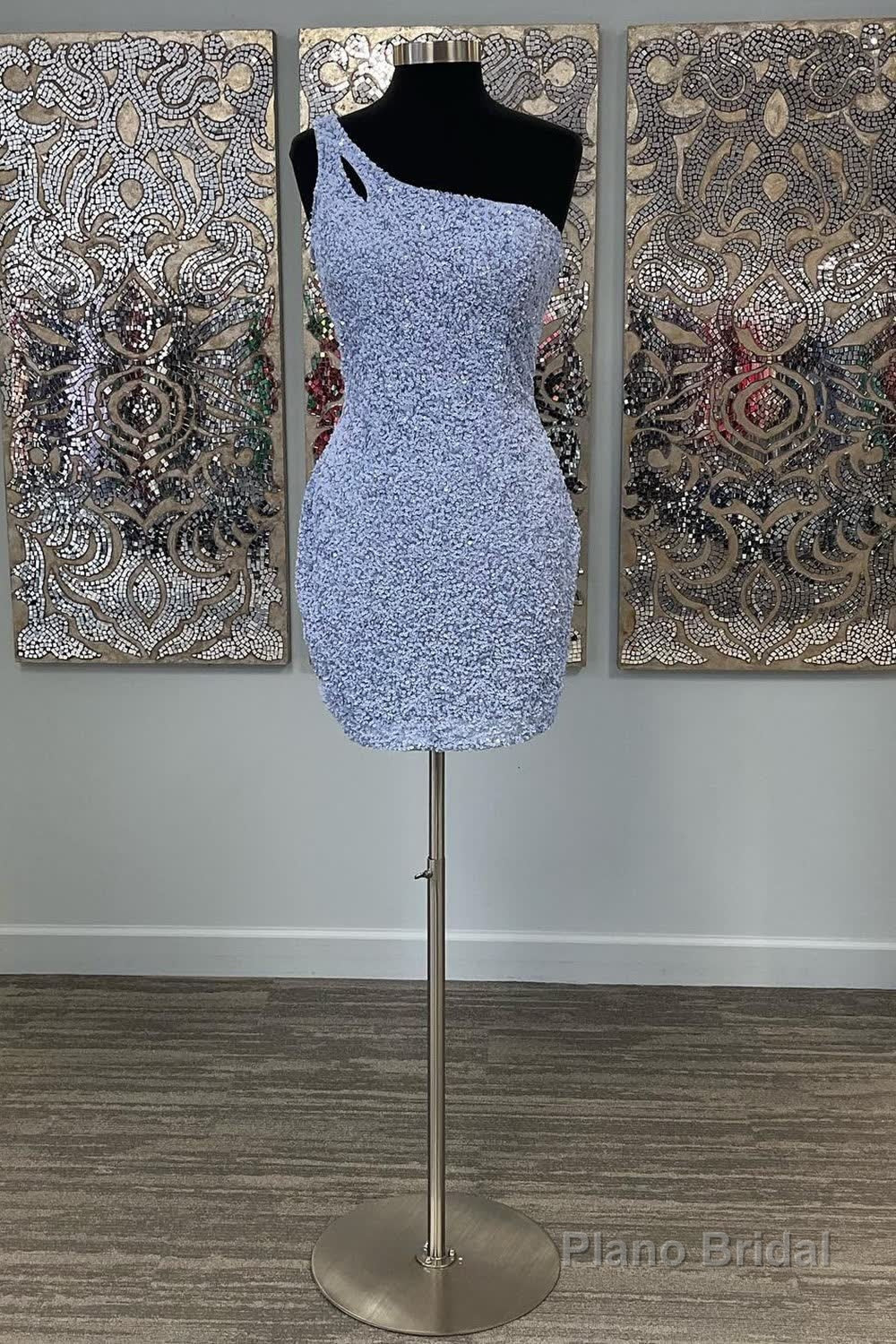 Sparkly Dark Purple Open Back One Shoulder Sequins Tight Homecoming Dress