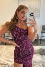 Sparkly Dark Purple Sequins Long Prom Dress with Slit