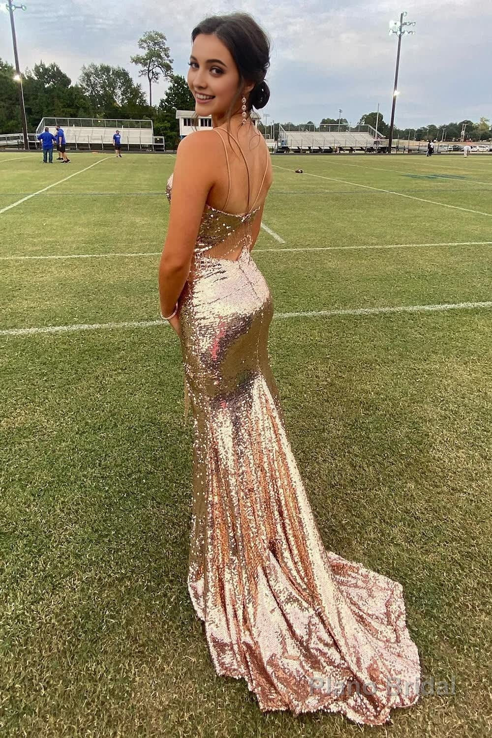 Sparkly Golden Sequins Mermaid Long Prom Dress with Fringes Secondary image