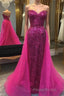 Sparkly Hot Pink Detachable Train Sequins Long Formal Prom Dresses