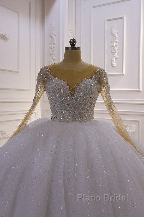 Sparkly Jewel Sequined Long Sleevess Princess Wedding Dress Secondary image