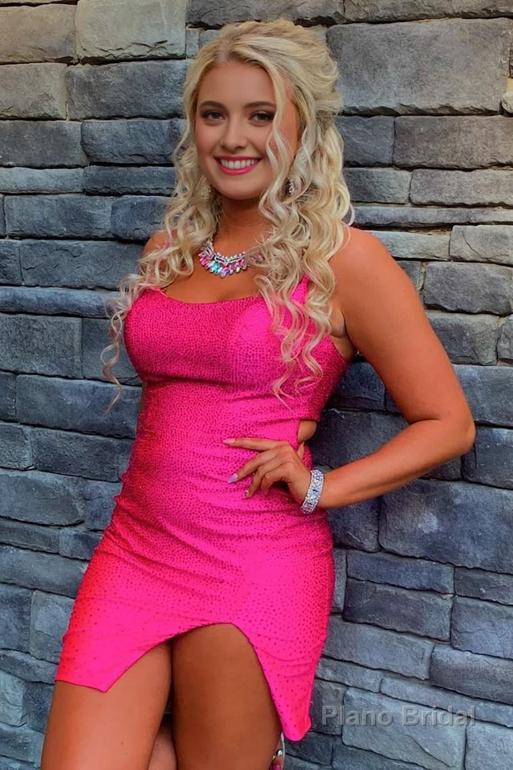 Sparkly Lace-Up Back Sequins Fuchsia Tight Short Homecoming Dress