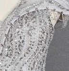 Sparkly Light Grey Mermaid V-Neck Beaded Tulle Train Formal Prom Dresses