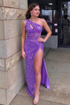 Sparkly Lilac Sequins Cut-Out Long Prom Dress