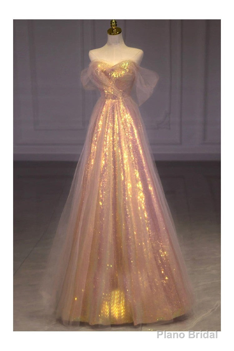 Sparkly Long Pink Off Shoulder Bling Prom Dress Main image