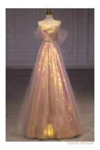 Sparkly Long Pink Off Shoulder Bling Prom Dress