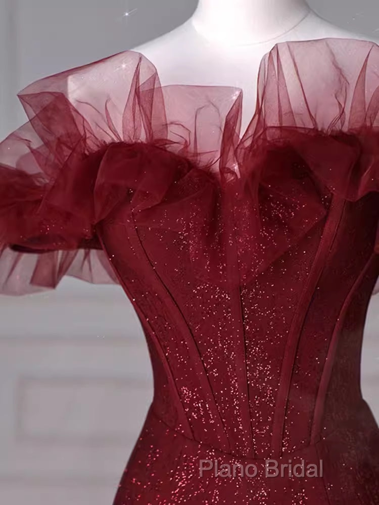 Sparkly Mermaid Burgundy Sequin Long Formal Prom Dresses Party Dresses