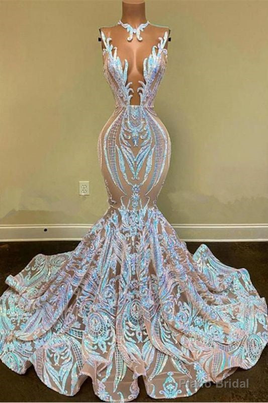 Sparkly Mermaid Glitter Floral Lace Floor-Length Prom Dress Main image