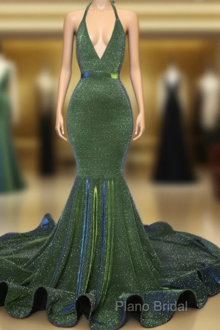 Sparkly Mermaid Halter Ruffles Formal Prom Dresses Main image
