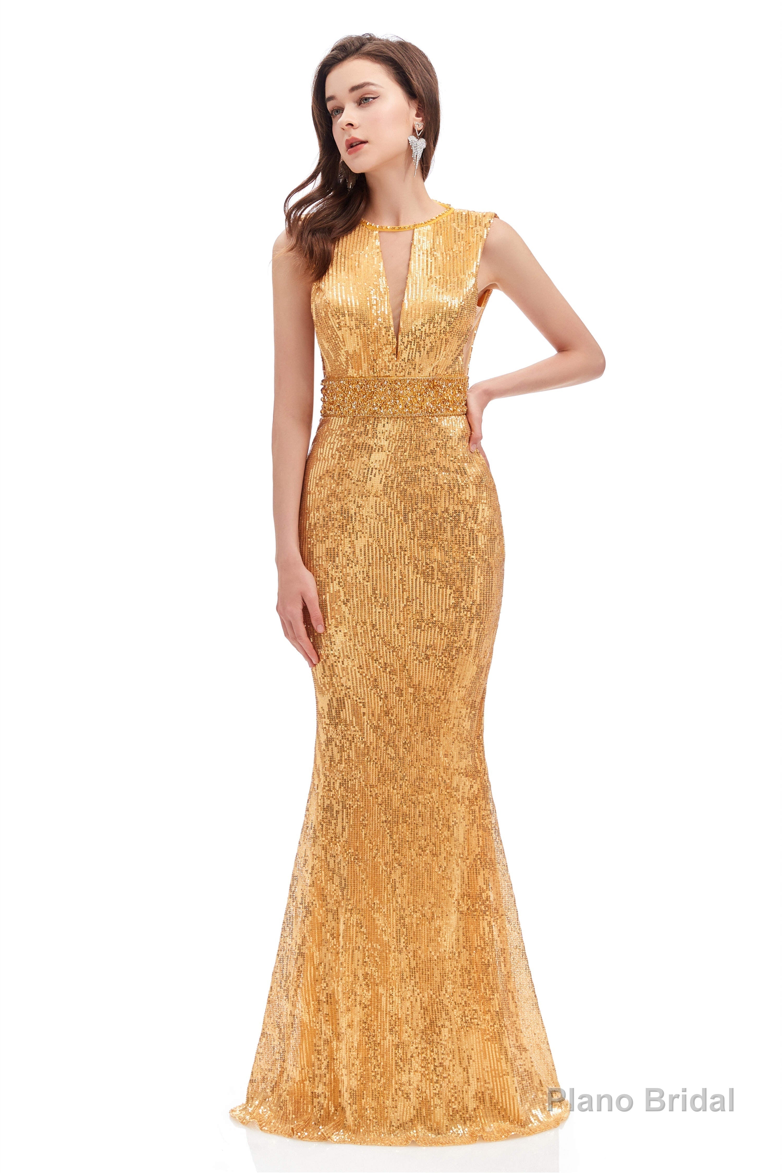 Sparkly Mermaid Long Open Back Sleeveless Prom Dresses Secondary image