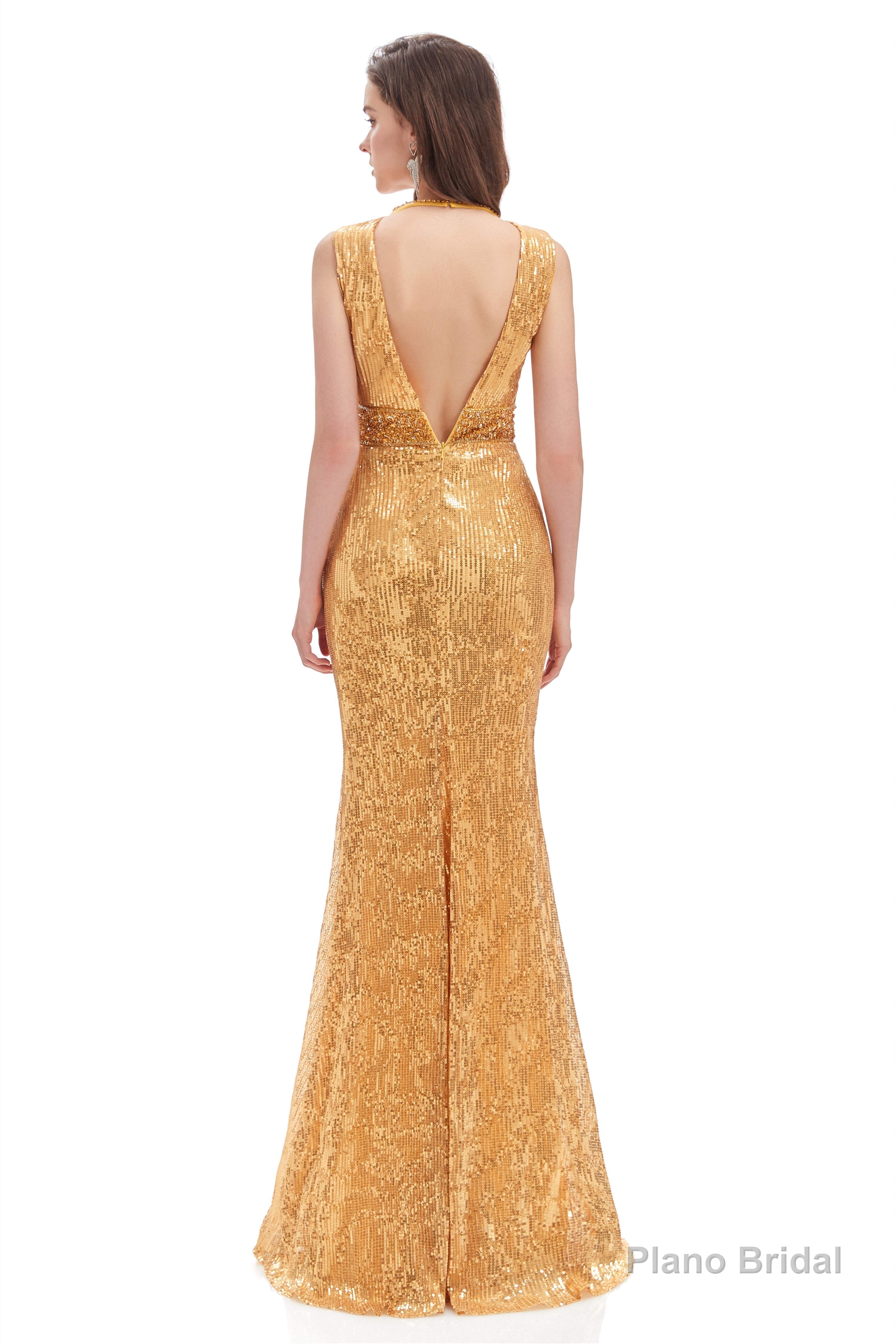 Sparkly Mermaid Long Open Back Sleeveless Prom Dresses