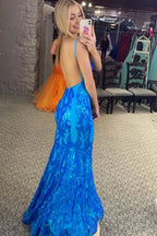 Sparkly Mermaid Orange Sequins Long Prom Dress
