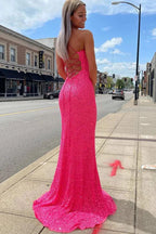 Sparkly Mermaid Sequined Sleeveless Long Formal Prom Dresses With Slit, Long Formal Gown