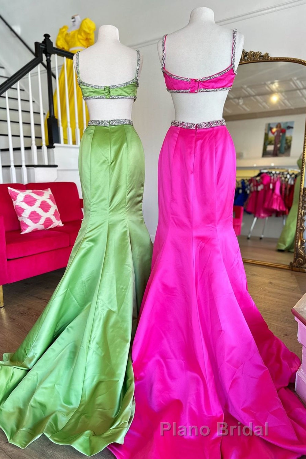Mermaid Formal Prom Dresses Spaghetti Straps Long Evening Dresses with Bow Secondary image